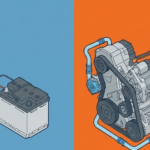 Schéma technique comparatif : Alternateur 12V simple (gauche) contre système micro-hybride 48V MHEV complexe avec batterie (droite)
