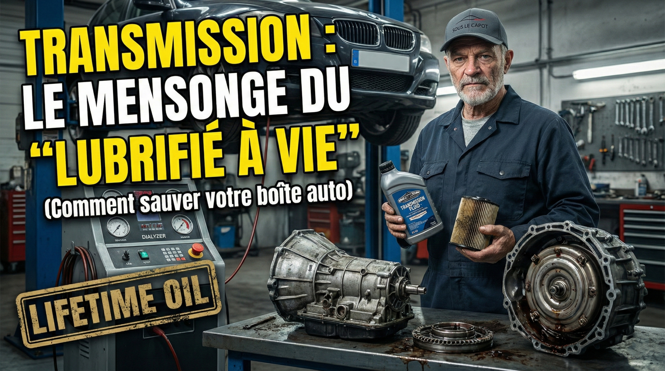 Comparaison huile boite automatique neuve rouge vs huile usagée noire chargée de limaille