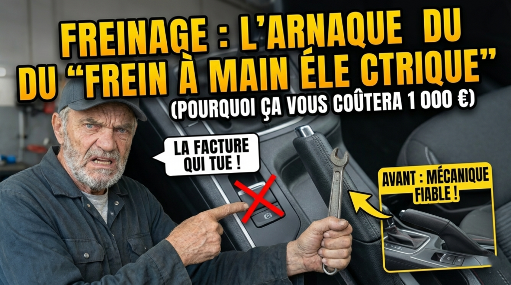 Mécanicien comparant un moteur de frein électrique cassé et un câble mécanique