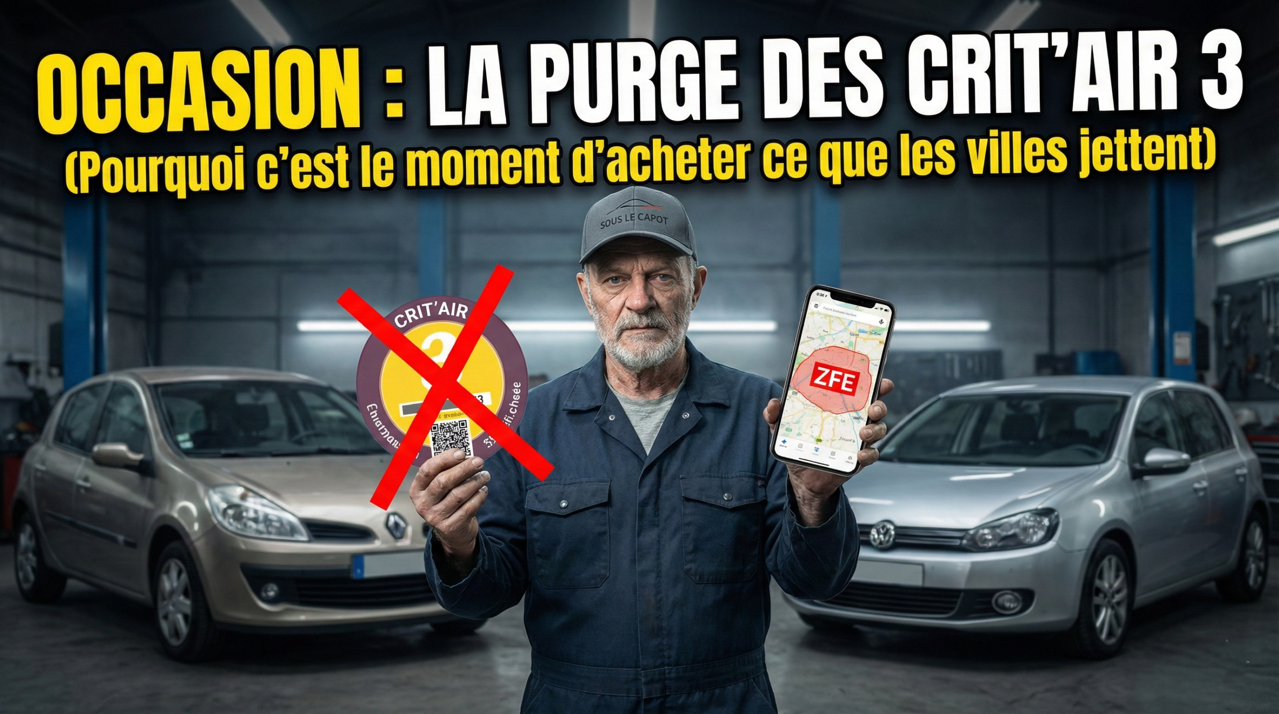 Voiture occasion Crit'Air 3 interdite entrée ville ZFE panneau rouge